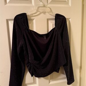 Black Sparkle Drape Blouse